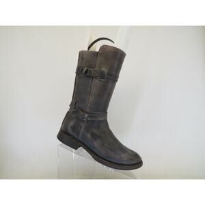 BED STU Womens Distress Black Leather Zip Buckle Mid Calf Fashion Boots Sz 6.5 M